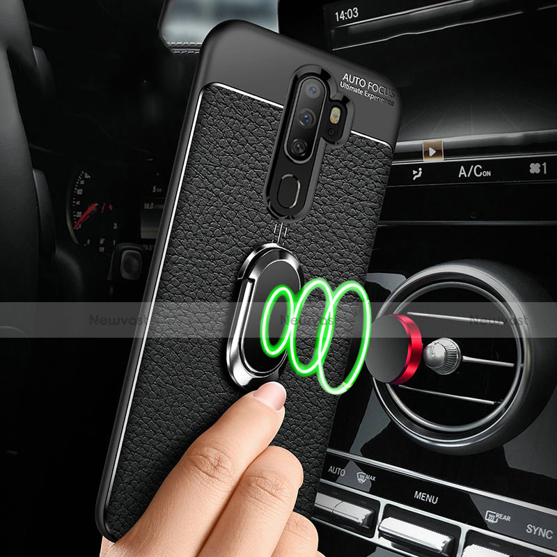 Soft Silicone Gel Leather Snap On Case Cover with Magnetic Finger Ring Stand for Oppo A11