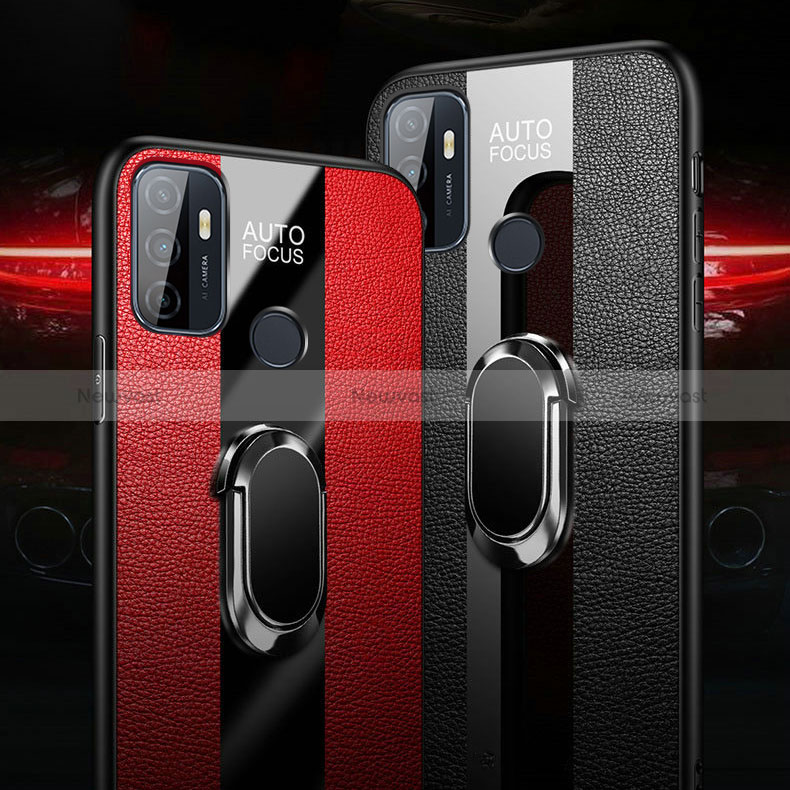 Soft Silicone Gel Leather Snap On Case Cover with Magnetic Finger Ring Stand for Oppo A11s