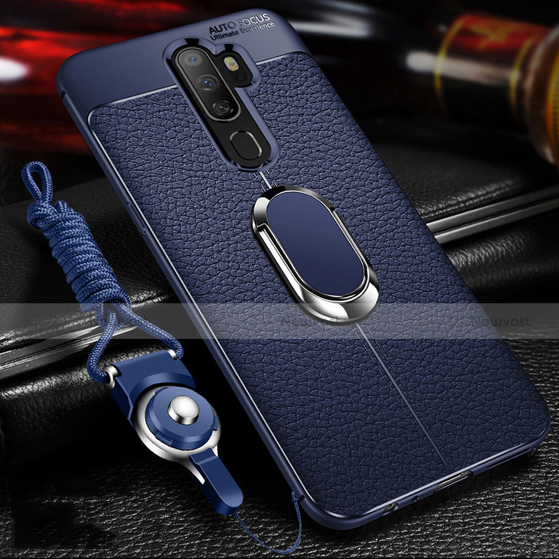 Soft Silicone Gel Leather Snap On Case Cover with Magnetic Finger Ring Stand for Oppo A11X