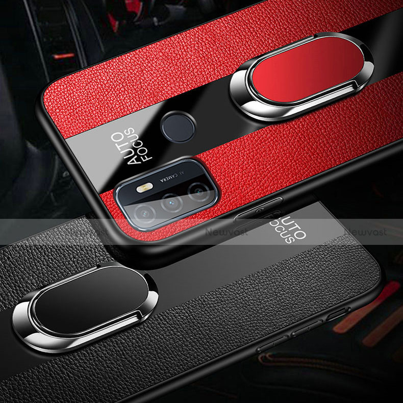 Soft Silicone Gel Leather Snap On Case Cover with Magnetic Finger Ring Stand for Oppo A32