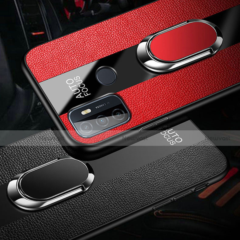 Soft Silicone Gel Leather Snap On Case Cover with Magnetic Finger Ring Stand for Oppo A53