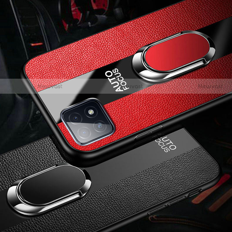 Soft Silicone Gel Leather Snap On Case Cover with Magnetic Finger Ring Stand for Oppo A72 5G