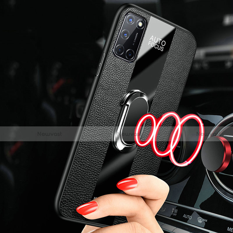 Soft Silicone Gel Leather Snap On Case Cover with Magnetic Finger Ring Stand for Oppo A72