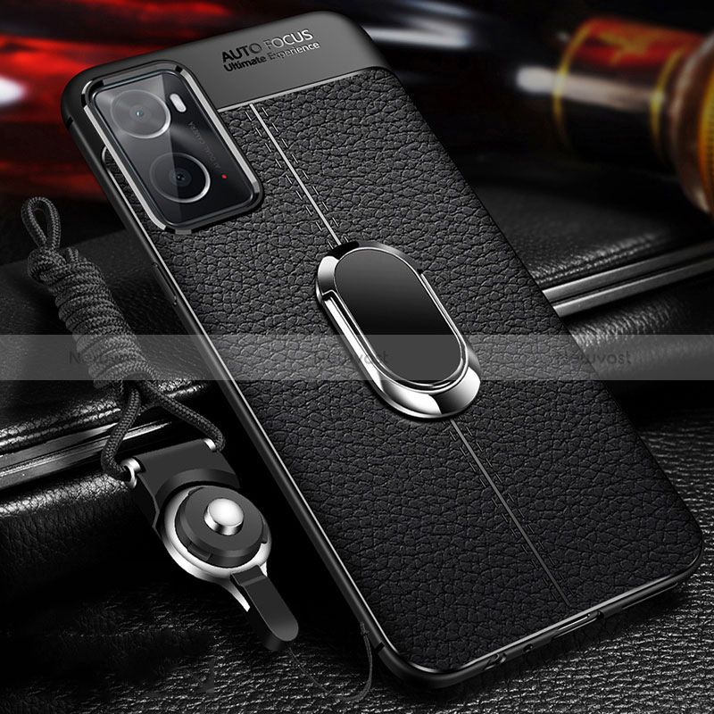 Soft Silicone Gel Leather Snap On Case Cover with Magnetic Finger Ring Stand for Oppo A76