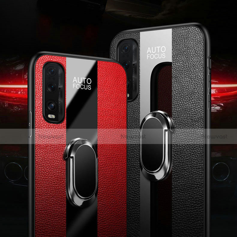 Soft Silicone Gel Leather Snap On Case Cover with Magnetic Finger Ring Stand for Oppo Find X2