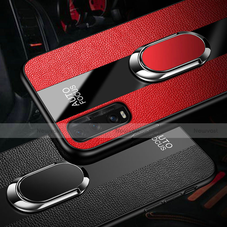 Soft Silicone Gel Leather Snap On Case Cover with Magnetic Finger Ring Stand for Oppo Find X2