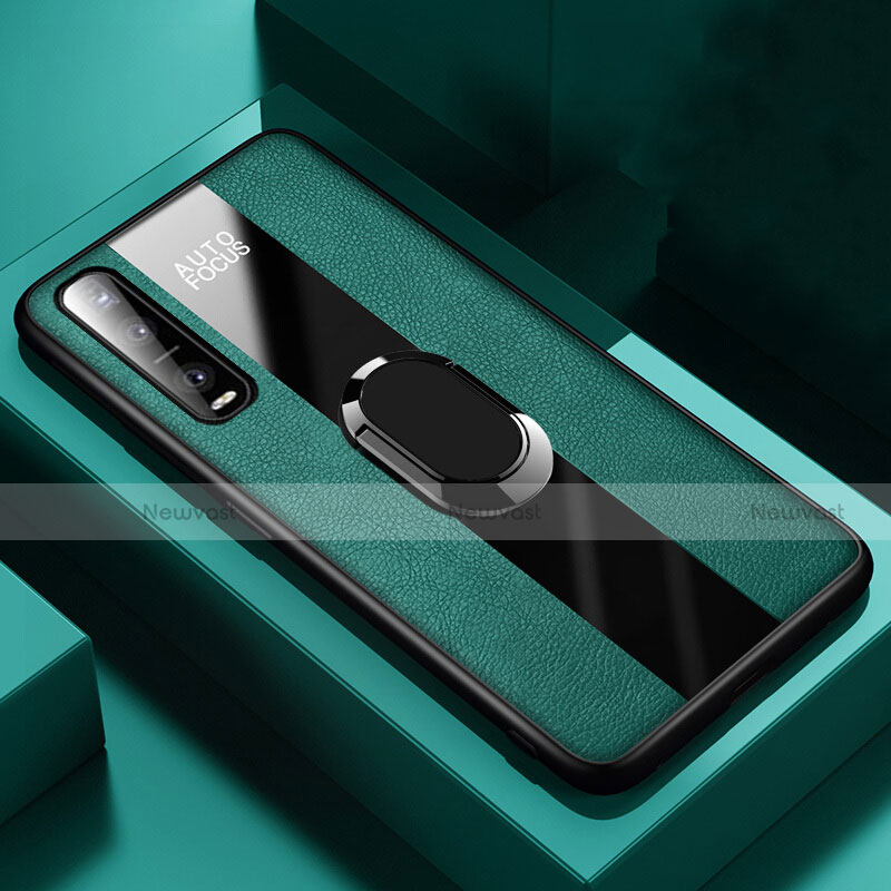 Soft Silicone Gel Leather Snap On Case Cover with Magnetic Finger Ring Stand for Oppo Find X2 Pro