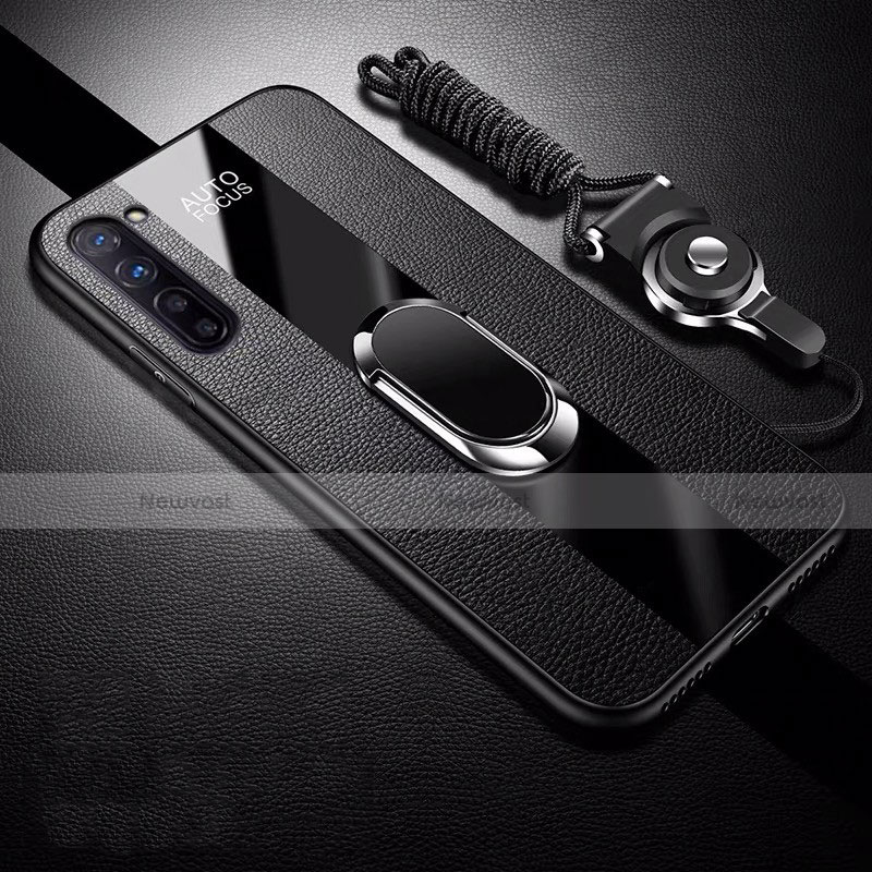 Soft Silicone Gel Leather Snap On Case Cover with Magnetic Finger Ring Stand for Oppo K7 5G Black