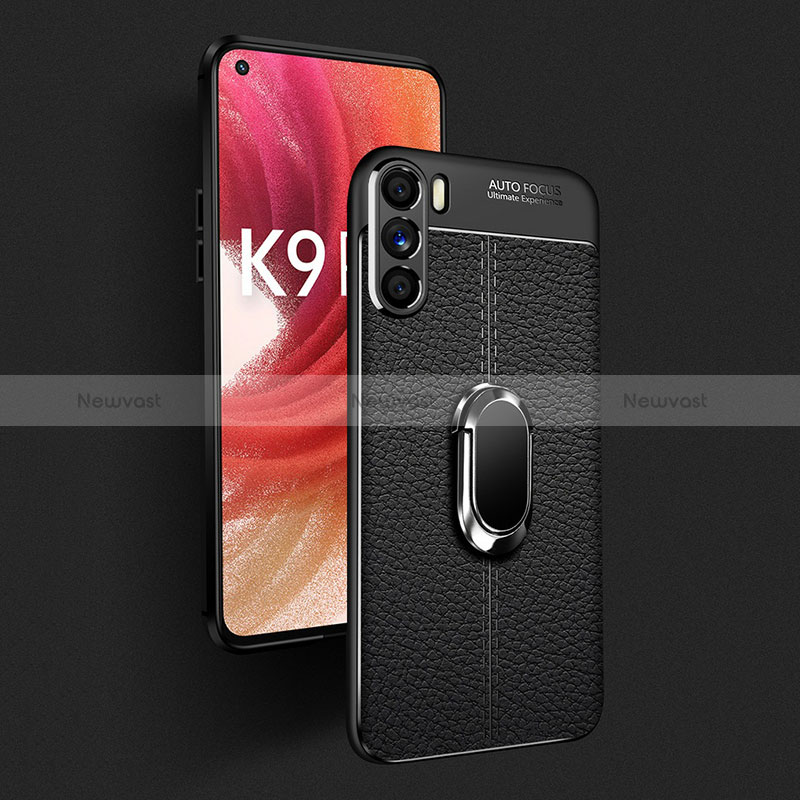 Soft Silicone Gel Leather Snap On Case Cover with Magnetic Finger Ring Stand for Oppo K9 Pro 5G