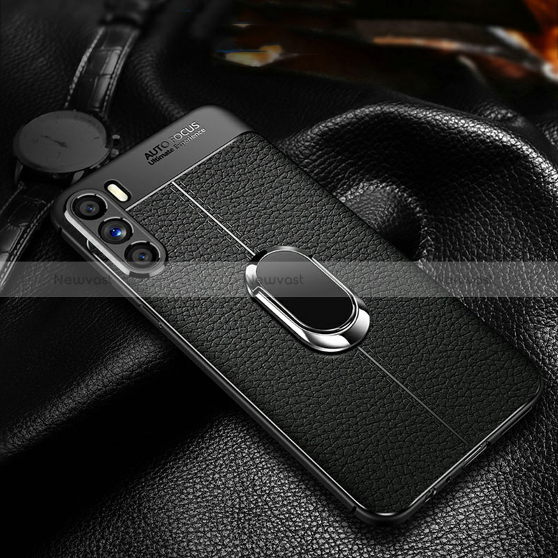 Soft Silicone Gel Leather Snap On Case Cover with Magnetic Finger Ring Stand for Oppo K9 Pro 5G