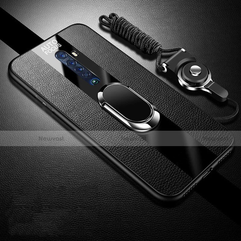 Soft Silicone Gel Leather Snap On Case Cover with Magnetic Finger Ring Stand for Oppo Reno2