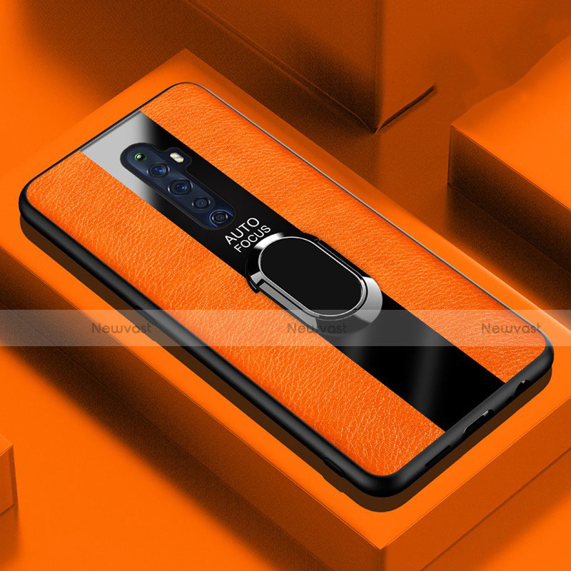 Soft Silicone Gel Leather Snap On Case Cover with Magnetic Finger Ring Stand for Oppo Reno2 Z Orange