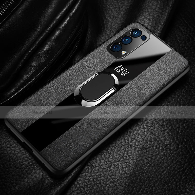 Soft Silicone Gel Leather Snap On Case Cover with Magnetic Finger Ring Stand for Oppo Reno5 Pro 5G