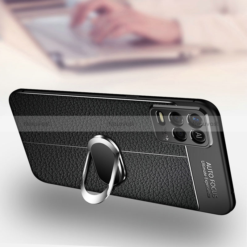 Soft Silicone Gel Leather Snap On Case Cover with Magnetic Finger Ring Stand for Realme 8 5G