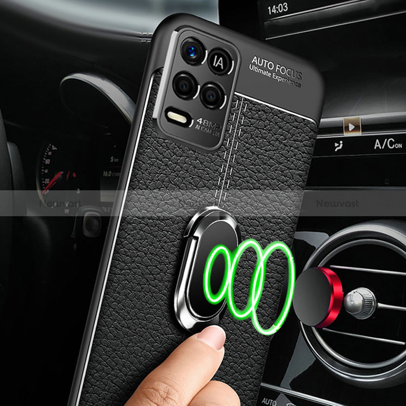 Soft Silicone Gel Leather Snap On Case Cover with Magnetic Finger Ring Stand for Realme 8s 5G