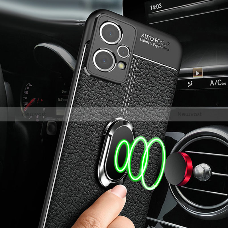 Soft Silicone Gel Leather Snap On Case Cover with Magnetic Finger Ring Stand for Realme 9 4G