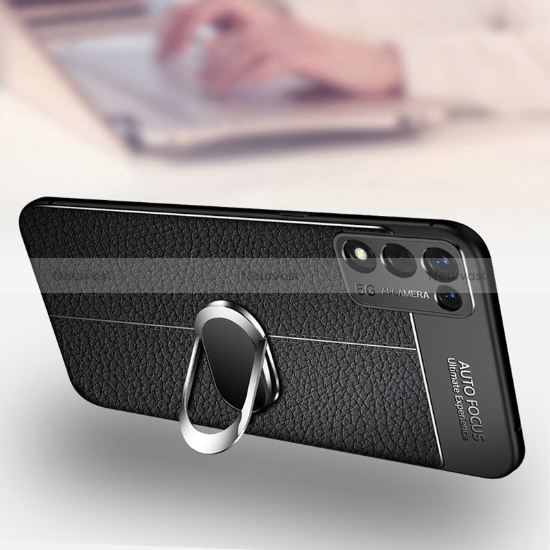 Soft Silicone Gel Leather Snap On Case Cover with Magnetic Finger Ring Stand for Realme 9 SE 5G