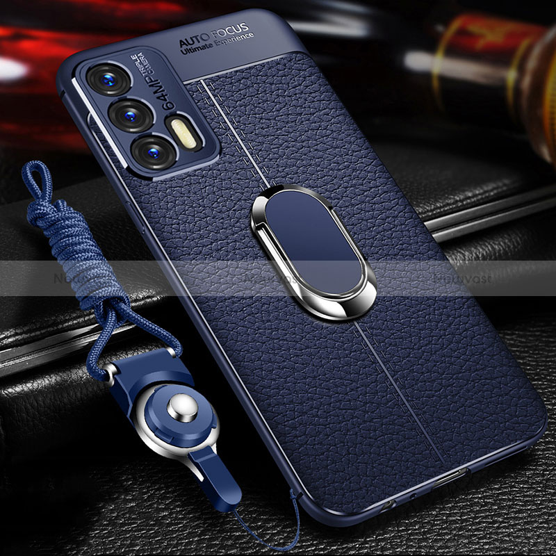 Soft Silicone Gel Leather Snap On Case Cover with Magnetic Finger Ring Stand for Realme GT Neo 2T 5G