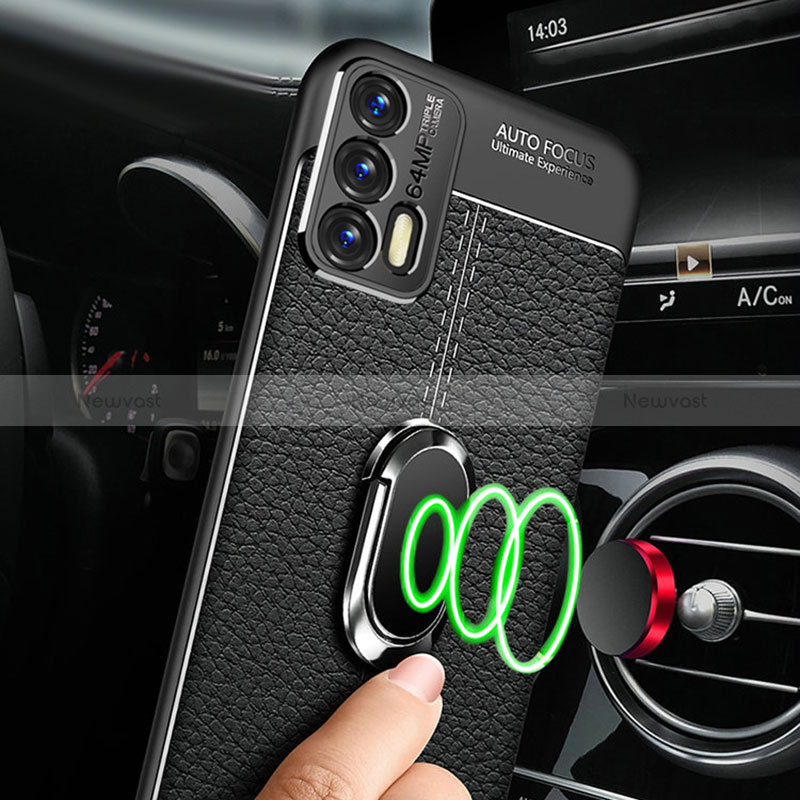 Soft Silicone Gel Leather Snap On Case Cover with Magnetic Finger Ring Stand for Realme GT Neo 2T 5G