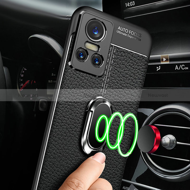 Soft Silicone Gel Leather Snap On Case Cover with Magnetic Finger Ring Stand for Realme GT Neo3 5G