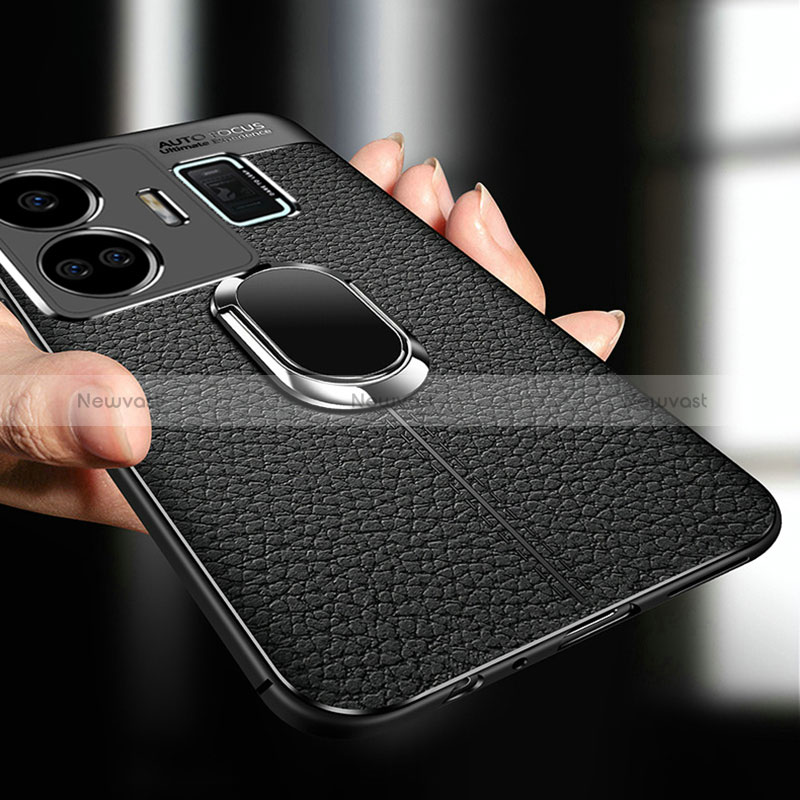 Soft Silicone Gel Leather Snap On Case Cover with Magnetic Finger Ring Stand for Realme GT Neo5 5G