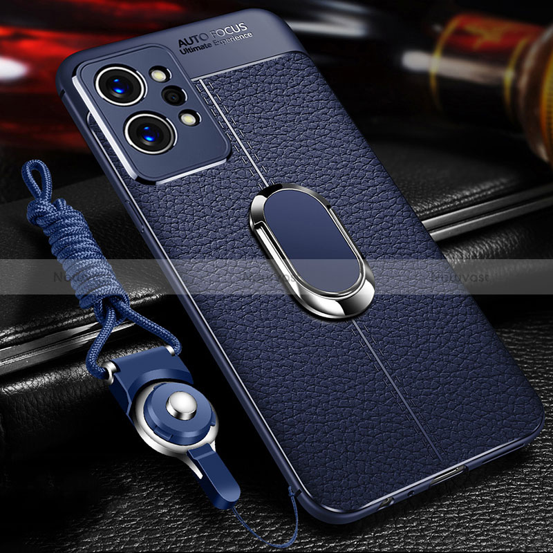 Soft Silicone Gel Leather Snap On Case Cover with Magnetic Finger Ring Stand for Realme GT2 Pro 5G