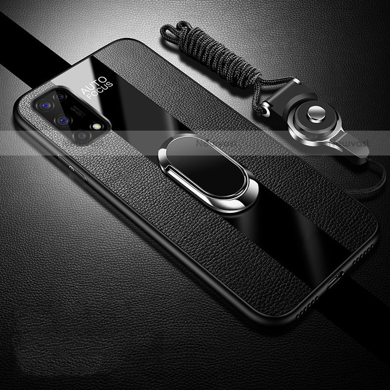 Soft Silicone Gel Leather Snap On Case Cover with Magnetic Finger Ring Stand for Realme Narzo 30 Pro 5G