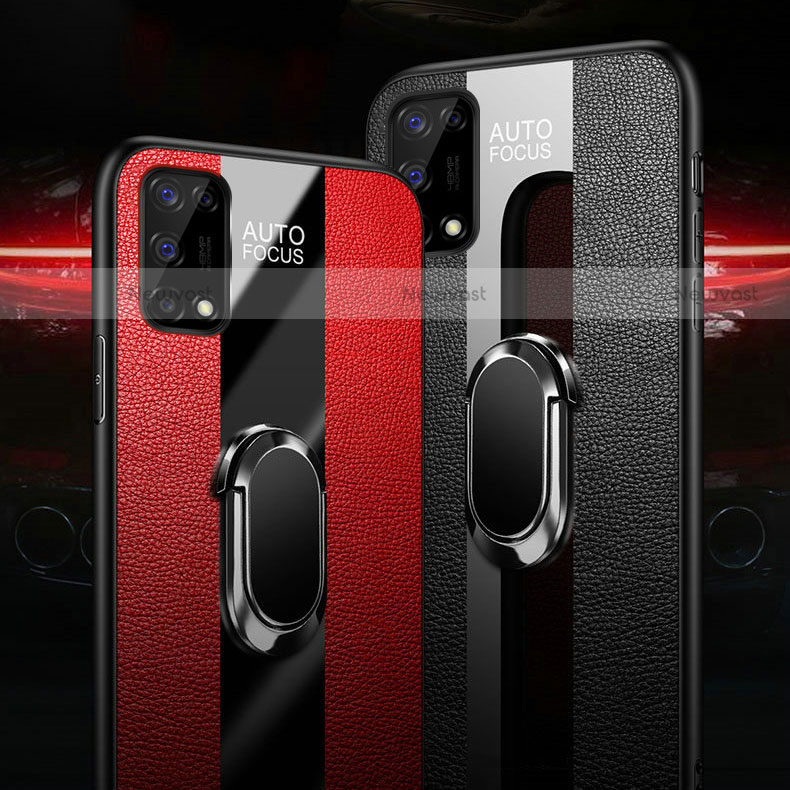 Soft Silicone Gel Leather Snap On Case Cover with Magnetic Finger Ring Stand for Realme Narzo 30 Pro 5G