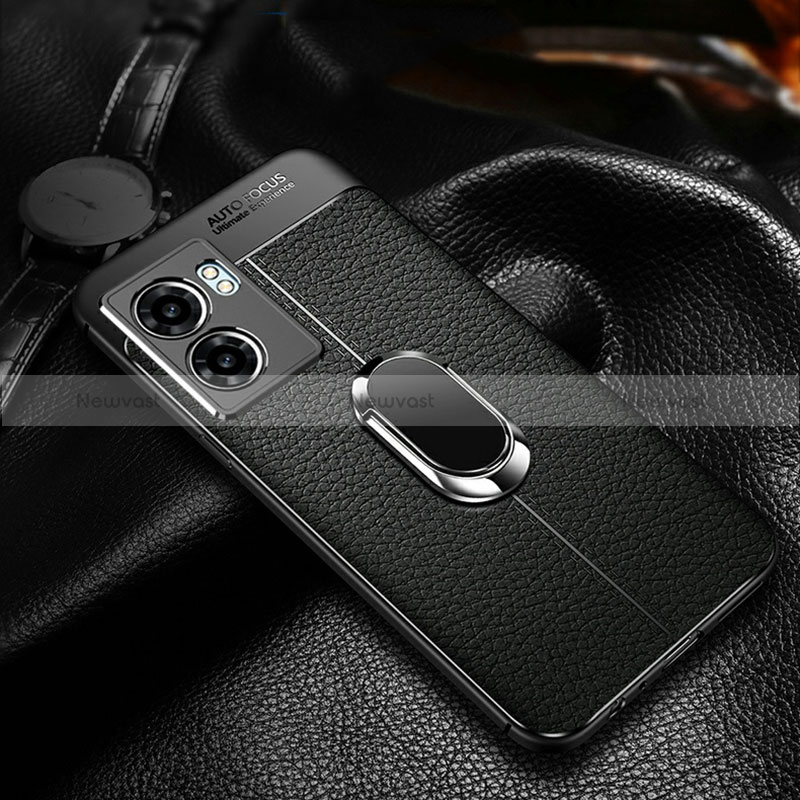 Soft Silicone Gel Leather Snap On Case Cover with Magnetic Finger Ring Stand for Realme Narzo 50 5G