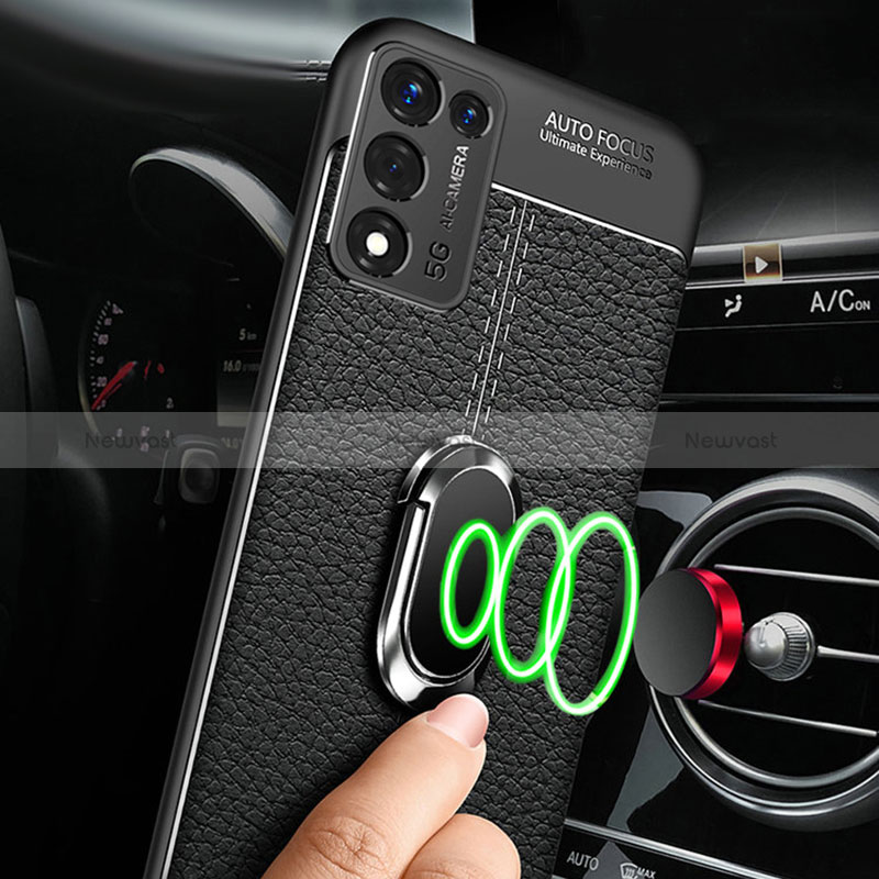 Soft Silicone Gel Leather Snap On Case Cover with Magnetic Finger Ring Stand for Realme Q3s 5G