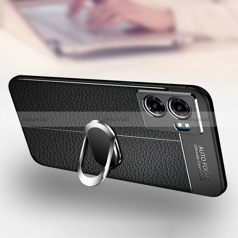 Soft Silicone Gel Leather Snap On Case Cover with Magnetic Finger Ring Stand for Realme Q5i 5G