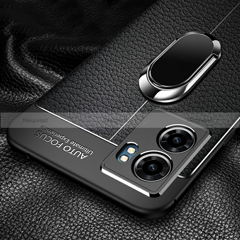 Soft Silicone Gel Leather Snap On Case Cover with Magnetic Finger Ring Stand for Realme Q5i 5G