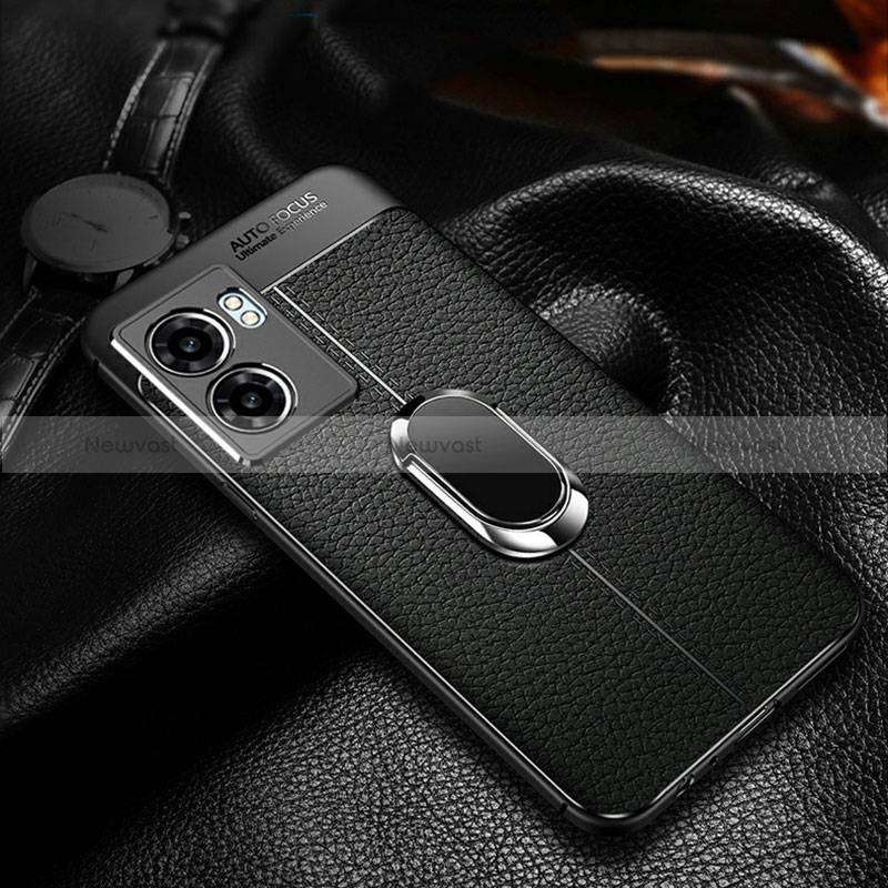 Soft Silicone Gel Leather Snap On Case Cover with Magnetic Finger Ring Stand for Realme Q5i 5G