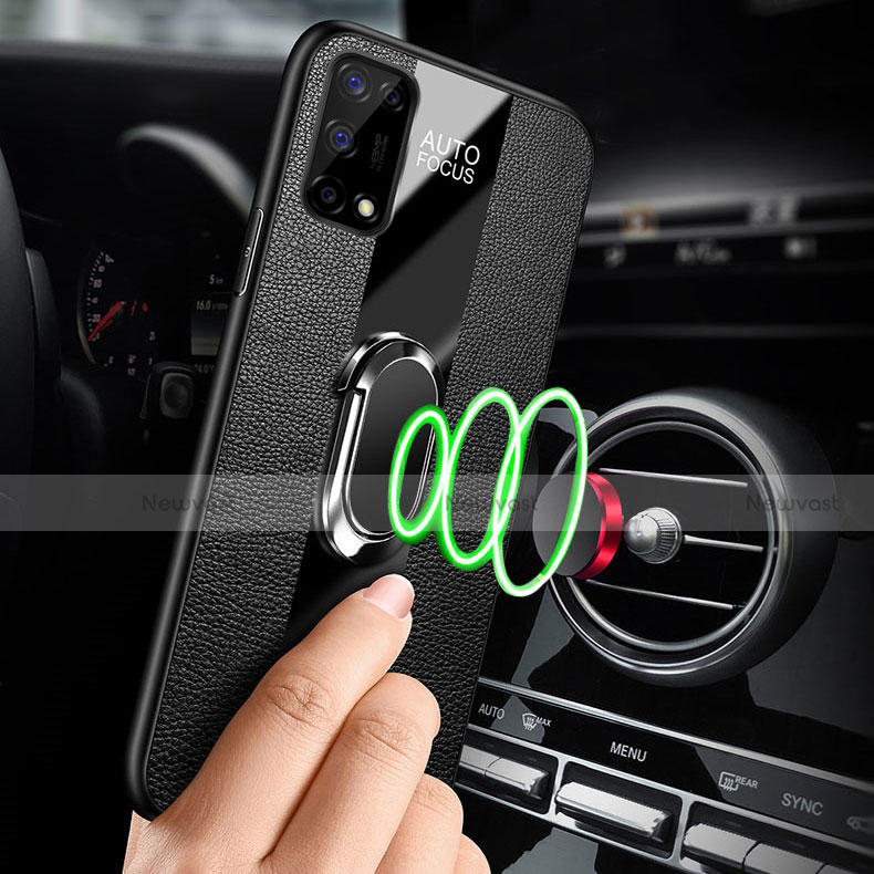 Soft Silicone Gel Leather Snap On Case Cover with Magnetic Finger Ring Stand for Realme V15 5G