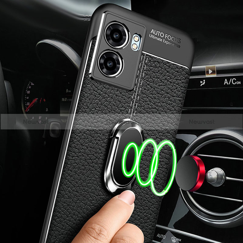 Soft Silicone Gel Leather Snap On Case Cover with Magnetic Finger Ring Stand for Realme V23 5G