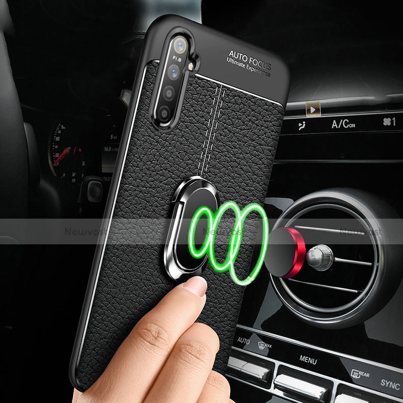 Soft Silicone Gel Leather Snap On Case Cover with Magnetic Finger Ring Stand for Realme X2