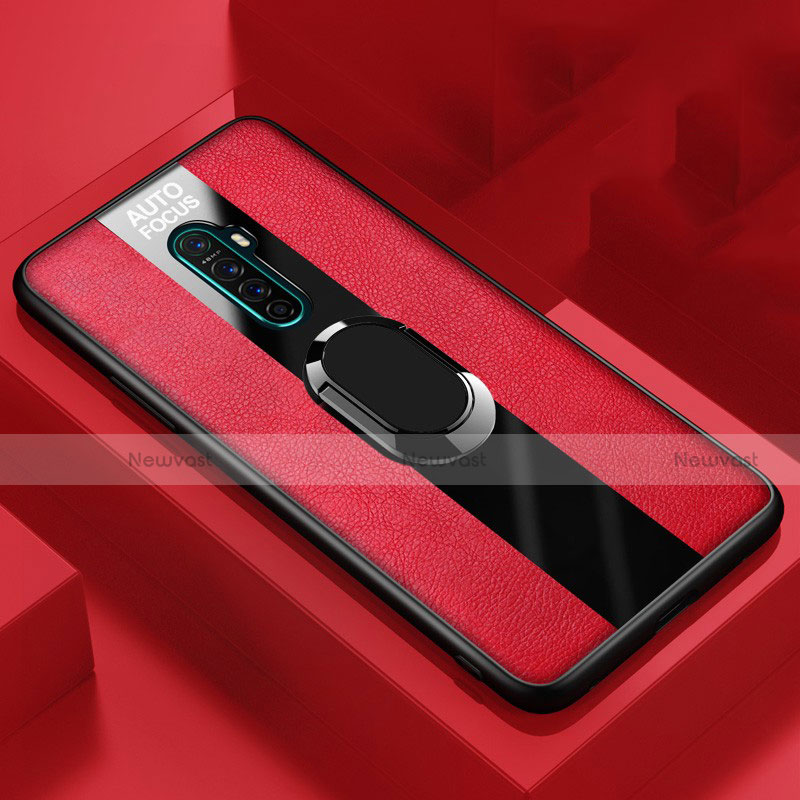 Soft Silicone Gel Leather Snap On Case Cover with Magnetic Finger Ring Stand for Realme X2 Pro Red