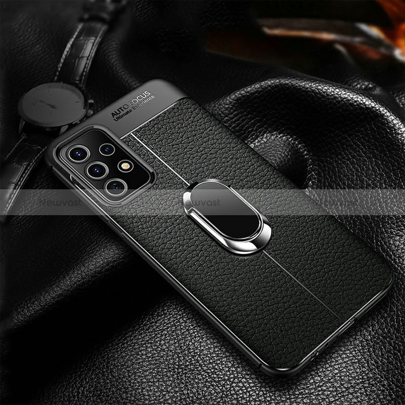 Soft Silicone Gel Leather Snap On Case Cover with Magnetic Finger Ring Stand for Samsung Galaxy A23 4G