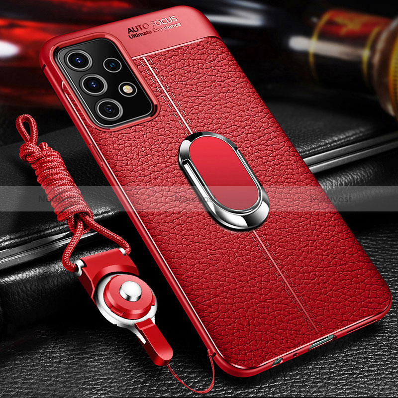 Soft Silicone Gel Leather Snap On Case Cover with Magnetic Finger Ring Stand for Samsung Galaxy A23 4G