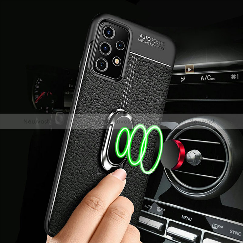 Soft Silicone Gel Leather Snap On Case Cover with Magnetic Finger Ring Stand for Samsung Galaxy A23 4G