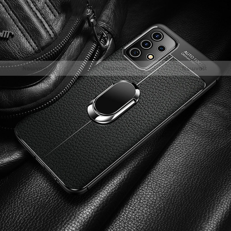 Soft Silicone Gel Leather Snap On Case Cover with Magnetic Finger Ring Stand for Samsung Galaxy A23 5G