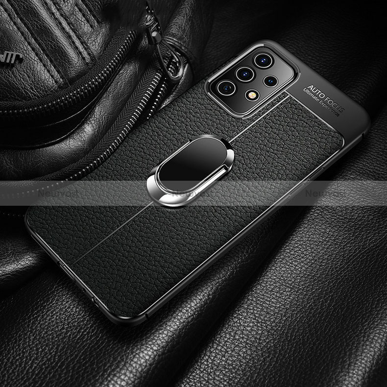 Soft Silicone Gel Leather Snap On Case Cover with Magnetic Finger Ring Stand for Samsung Galaxy A32 5G