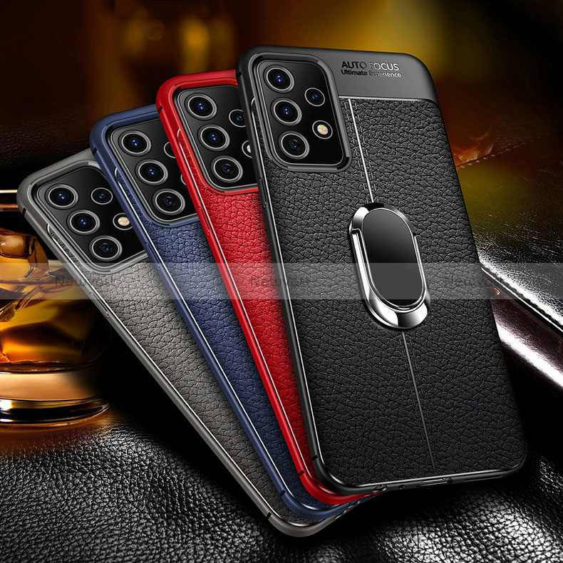 Soft Silicone Gel Leather Snap On Case Cover with Magnetic Finger Ring Stand for Samsung Galaxy A33 5G