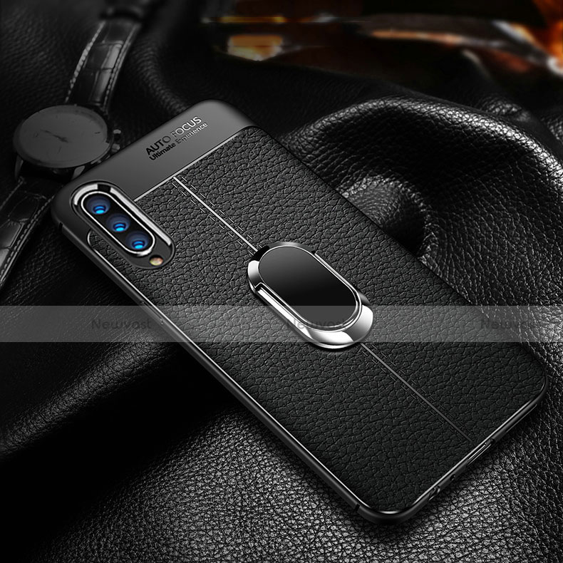 Soft Silicone Gel Leather Snap On Case Cover with Magnetic Finger Ring Stand for Samsung Galaxy A70S