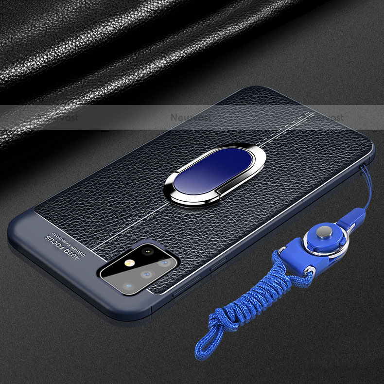 Soft Silicone Gel Leather Snap On Case Cover with Magnetic Finger Ring Stand for Samsung Galaxy A71 4G A715