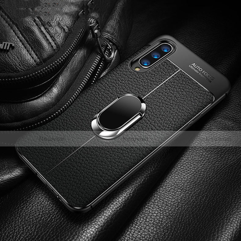 Soft Silicone Gel Leather Snap On Case Cover with Magnetic Finger Ring Stand for Samsung Galaxy A90 5G