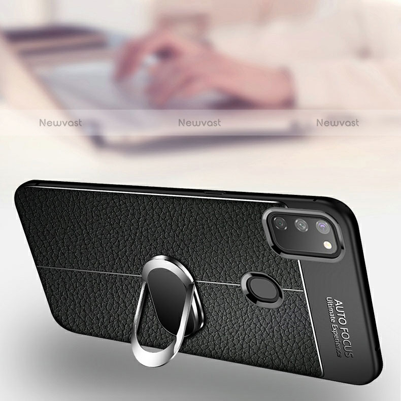 Soft Silicone Gel Leather Snap On Case Cover with Magnetic Finger Ring Stand for Samsung Galaxy M21