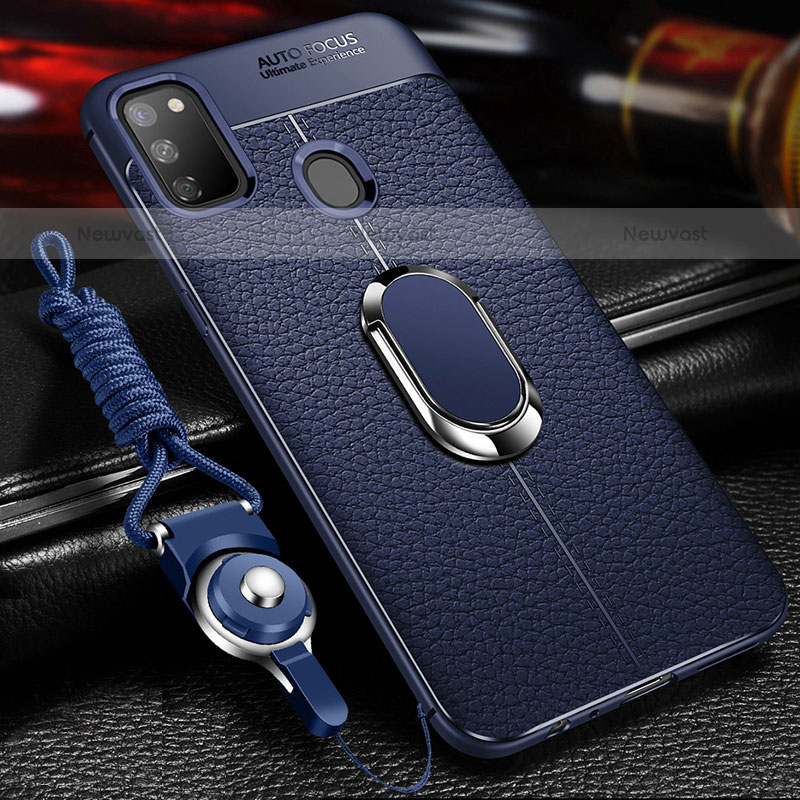 Soft Silicone Gel Leather Snap On Case Cover with Magnetic Finger Ring Stand for Samsung Galaxy M30s