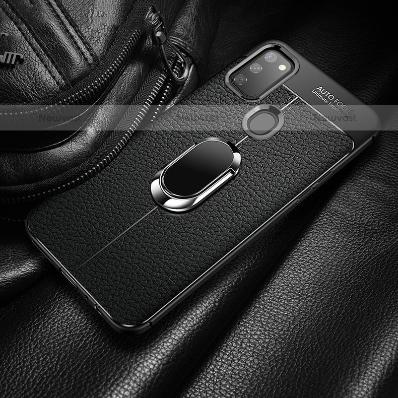 Soft Silicone Gel Leather Snap On Case Cover with Magnetic Finger Ring Stand for Samsung Galaxy M30s