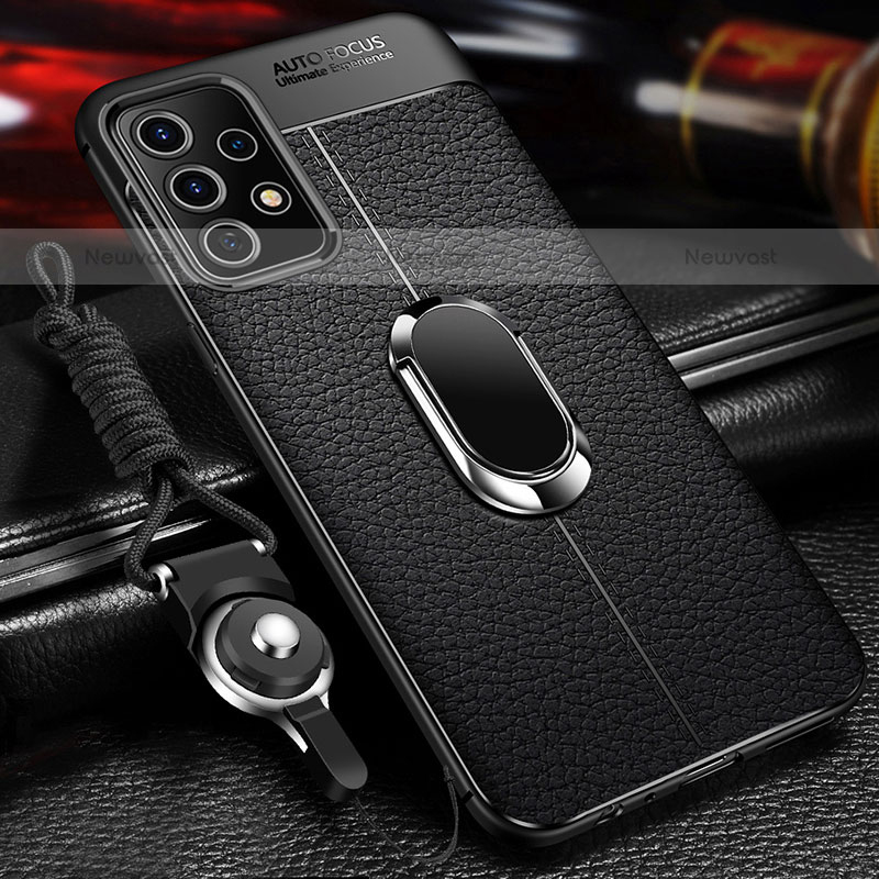 Soft Silicone Gel Leather Snap On Case Cover with Magnetic Finger Ring Stand for Samsung Galaxy M32 5G